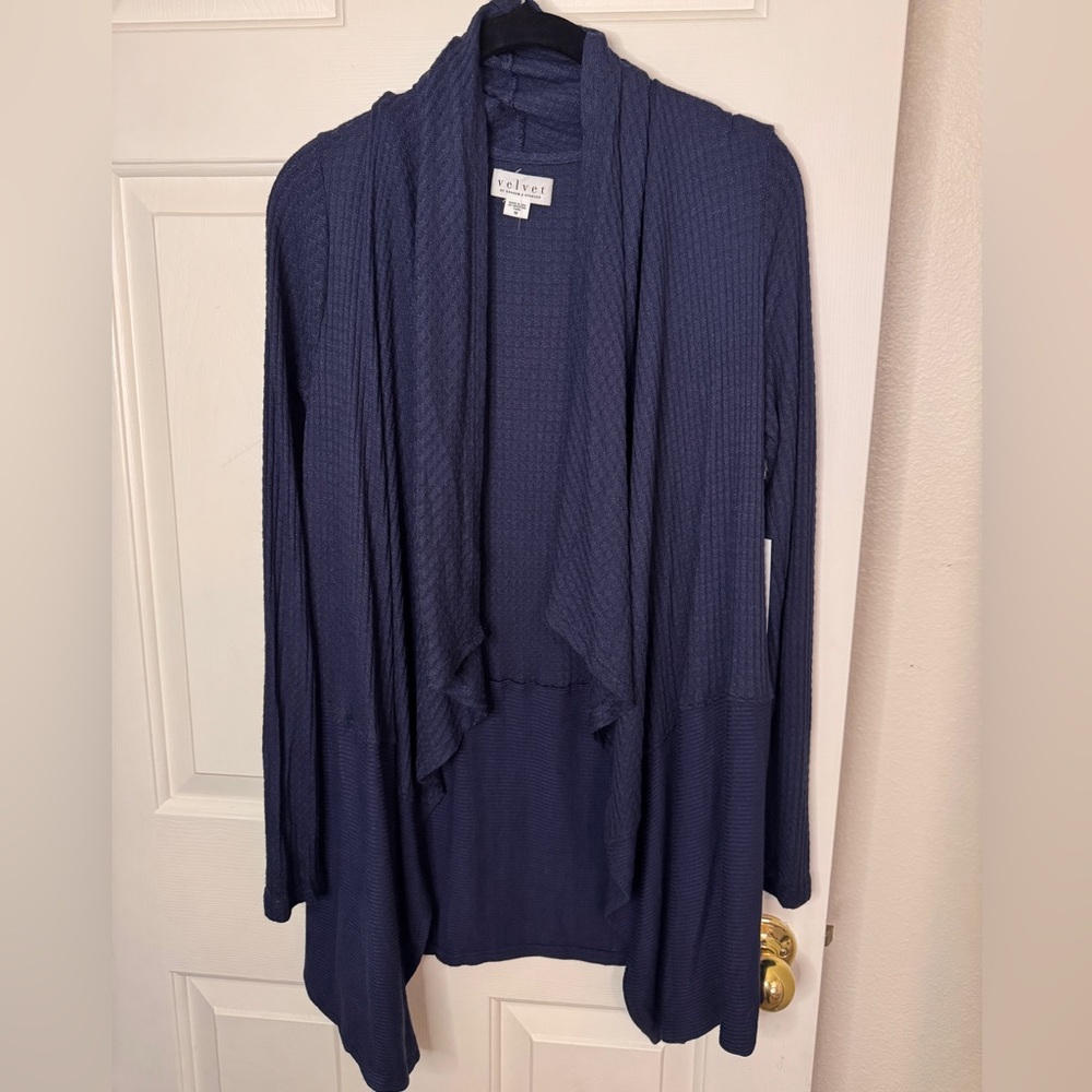 ⭐️NWT Velvet Navy Blue Thermal Waffle Long Sleeve Cardigan Size Medium women’s - Picture 6 of 10